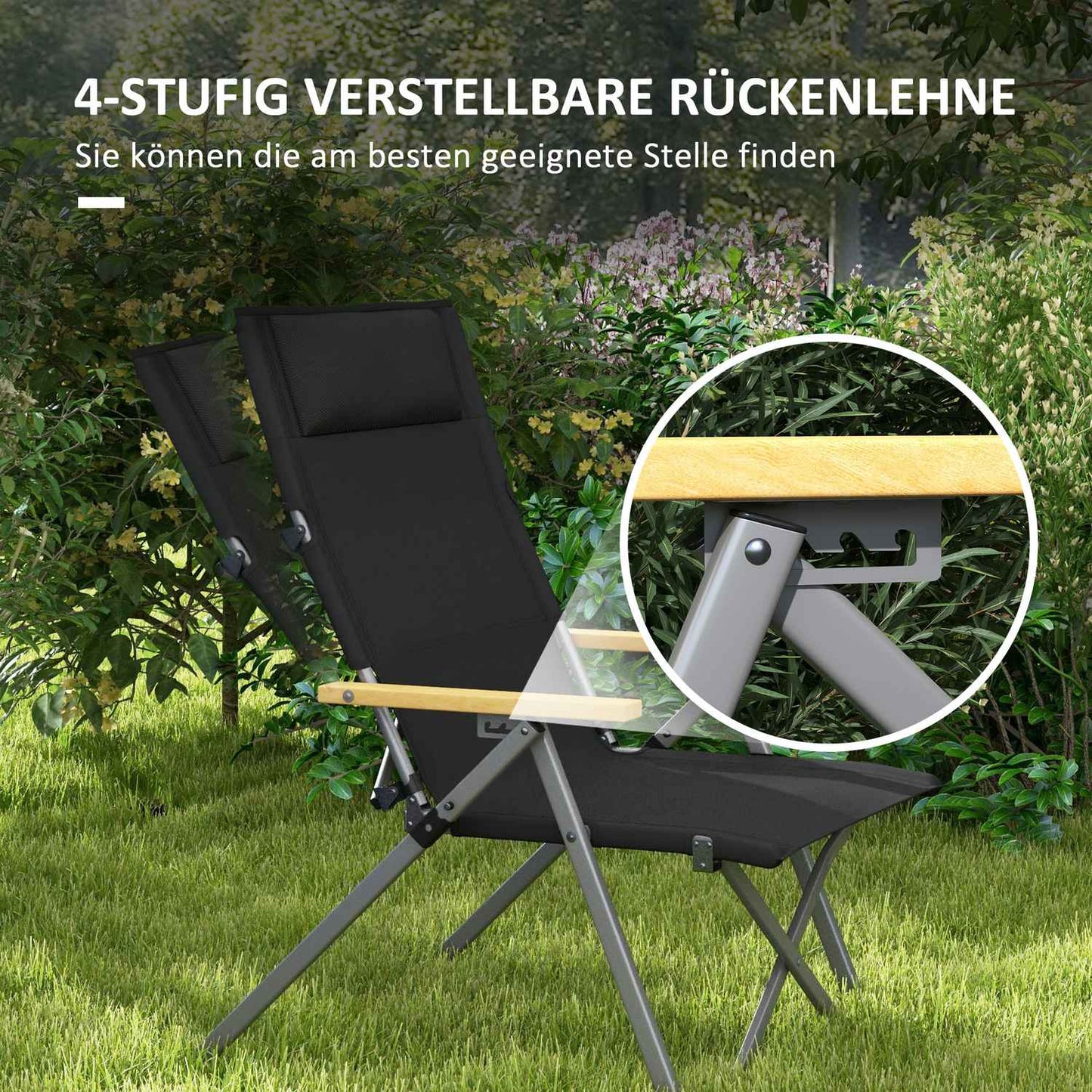Folding camping chair, 4-position adjustable, Oxford fabric
