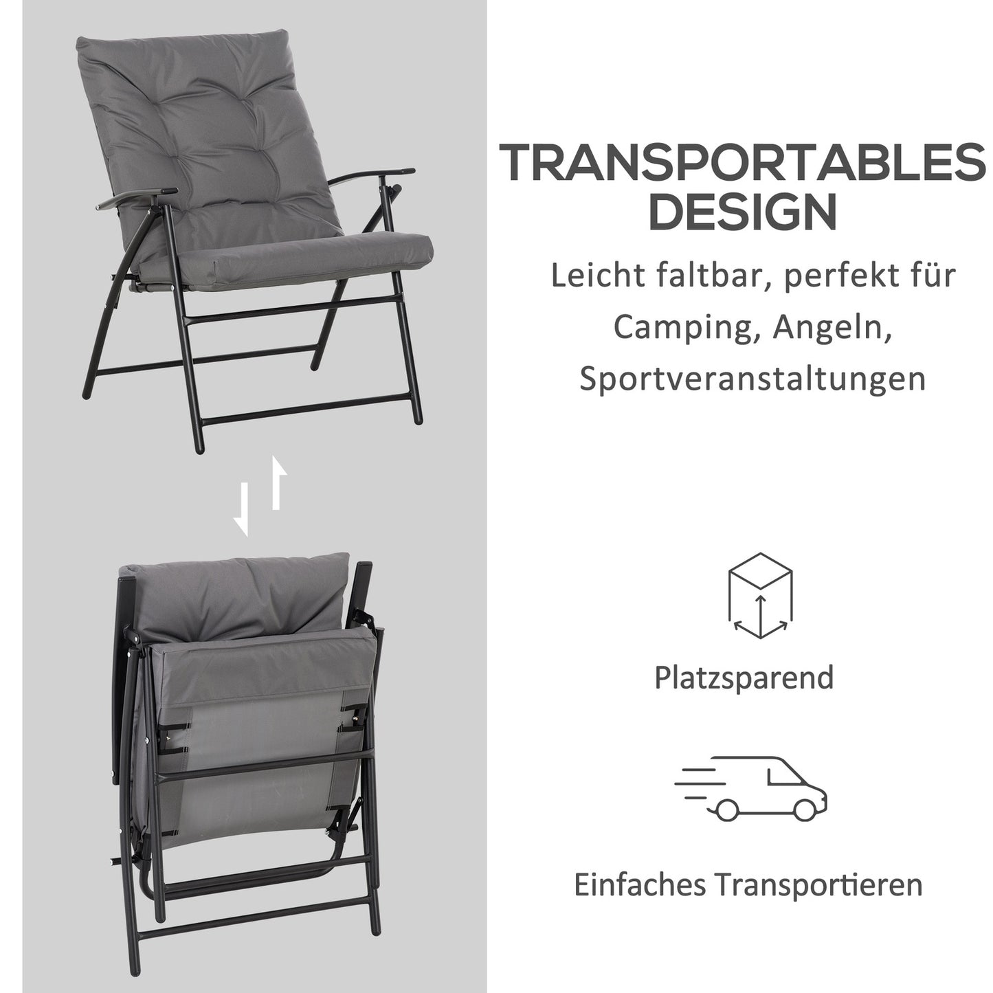 Folding camping chair with adjustable metal frame, gray