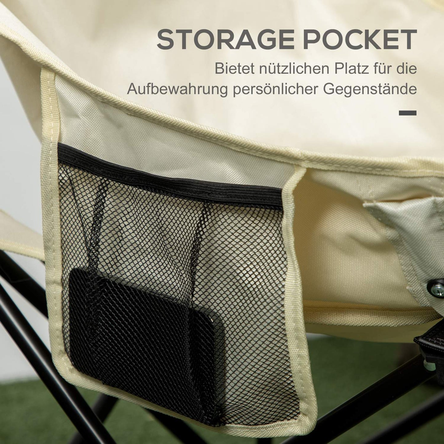 Folding camping chair with side pocket and carry bag