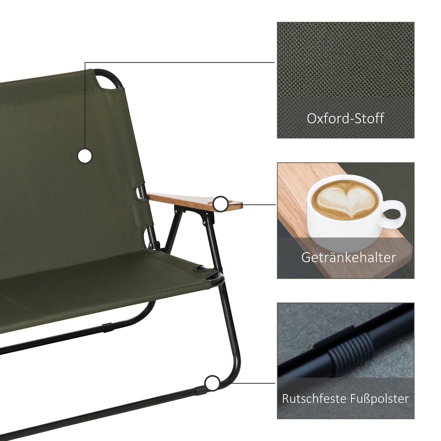 Folding director's chair, 2-seater, steel frame, green