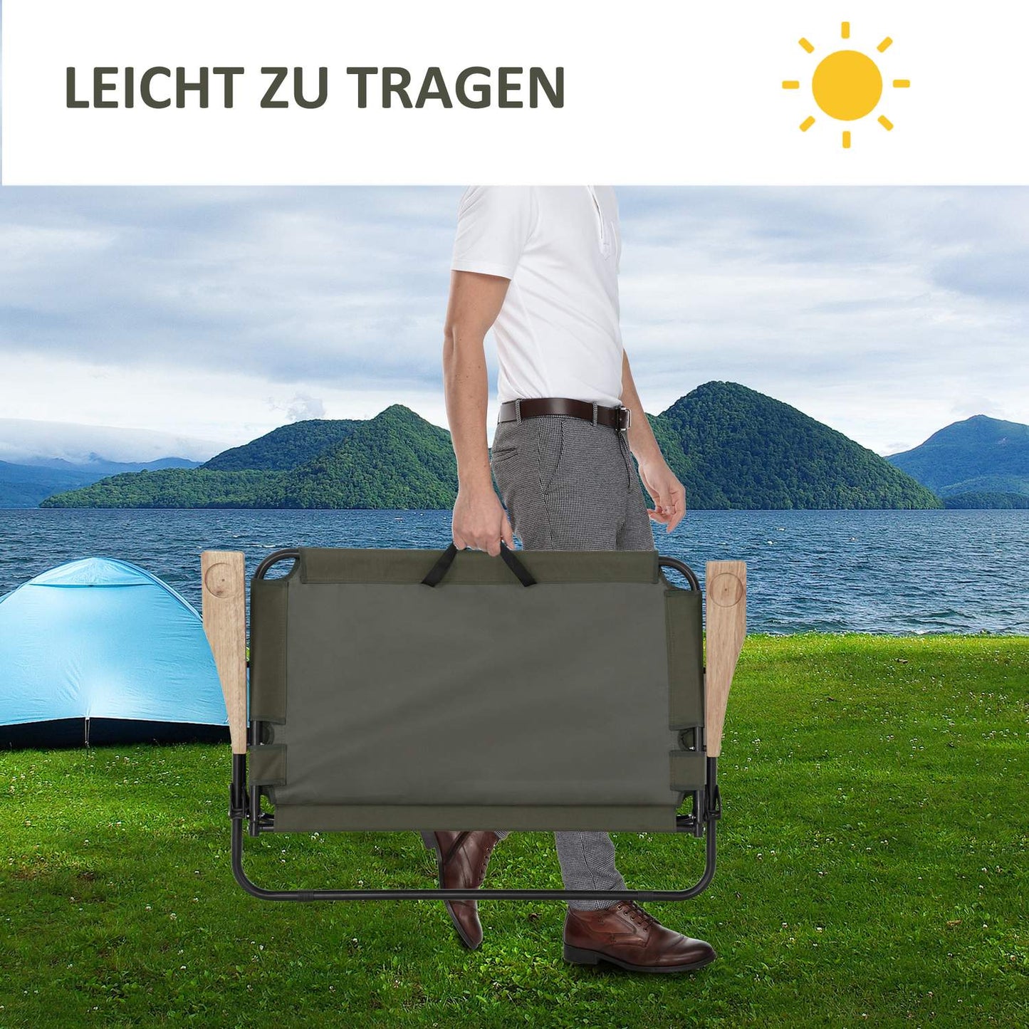 Folding director's chair, 2-seater, steel frame, green