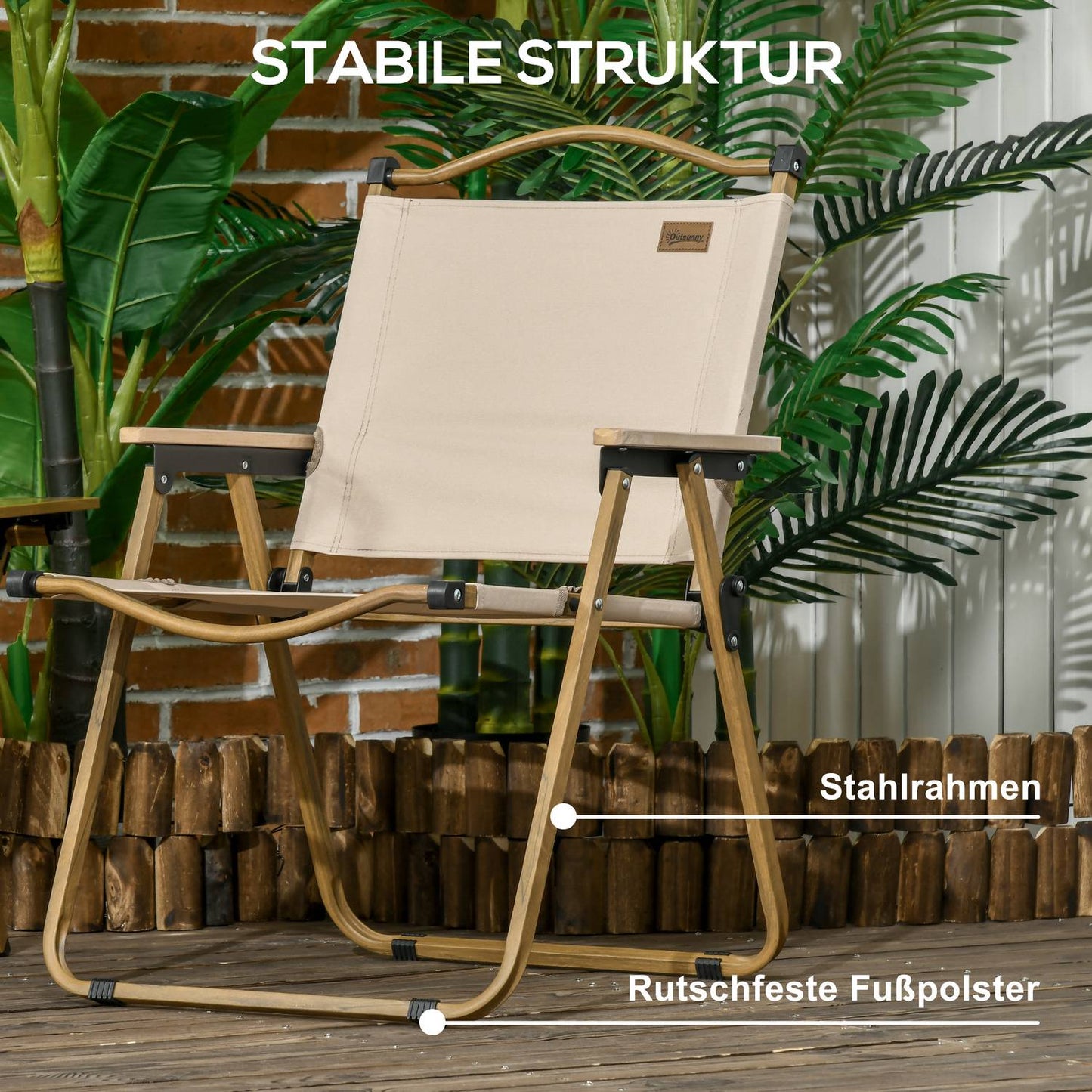 Folding Khaki Camping Chairs, Set of 2 - Steel Frame, Oxford