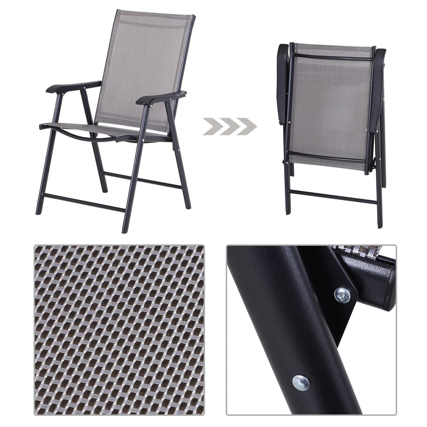 Camping folding chairs Set of 2, metal, armrests, gray
