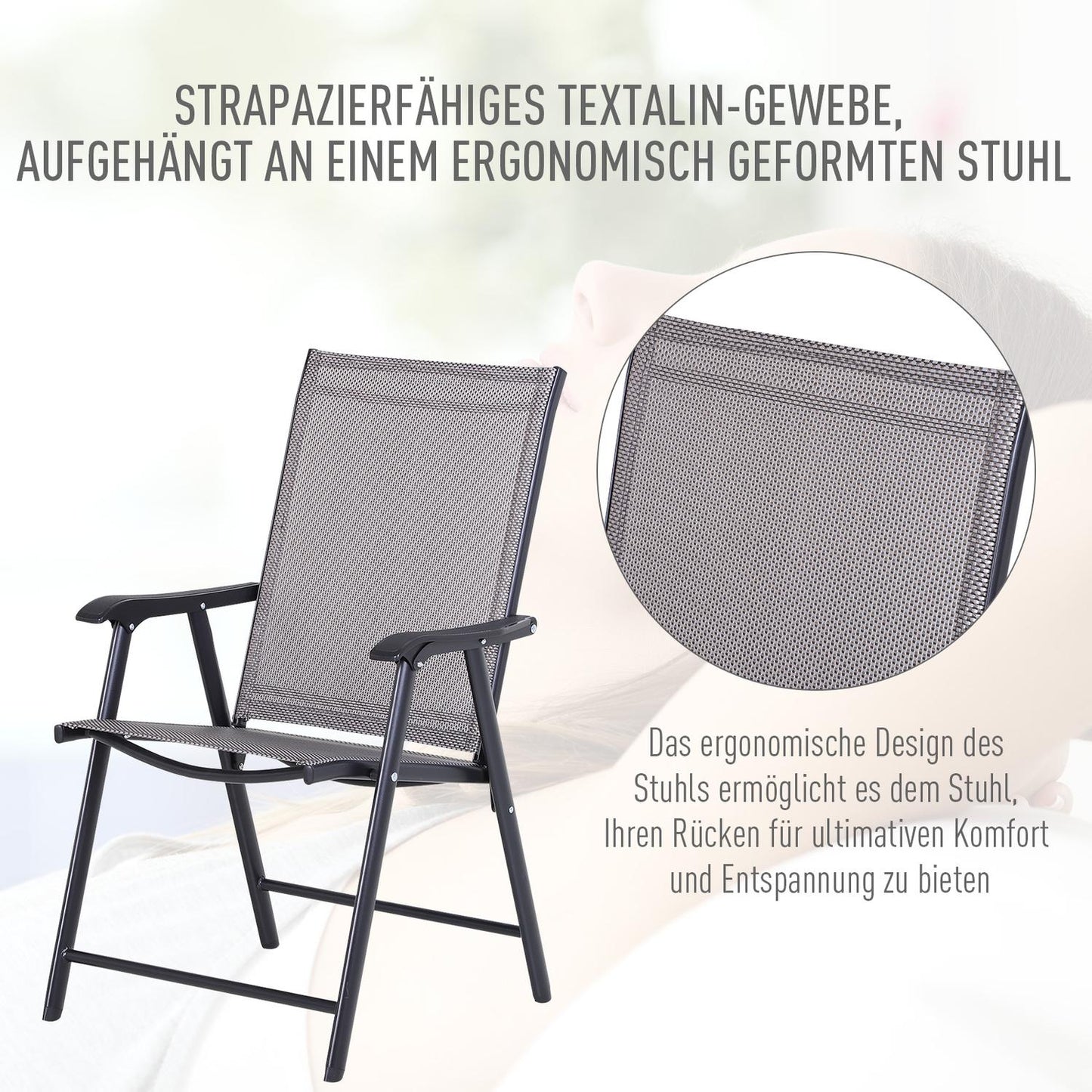 Camping folding chairs Set of 2, metal, armrests, gray