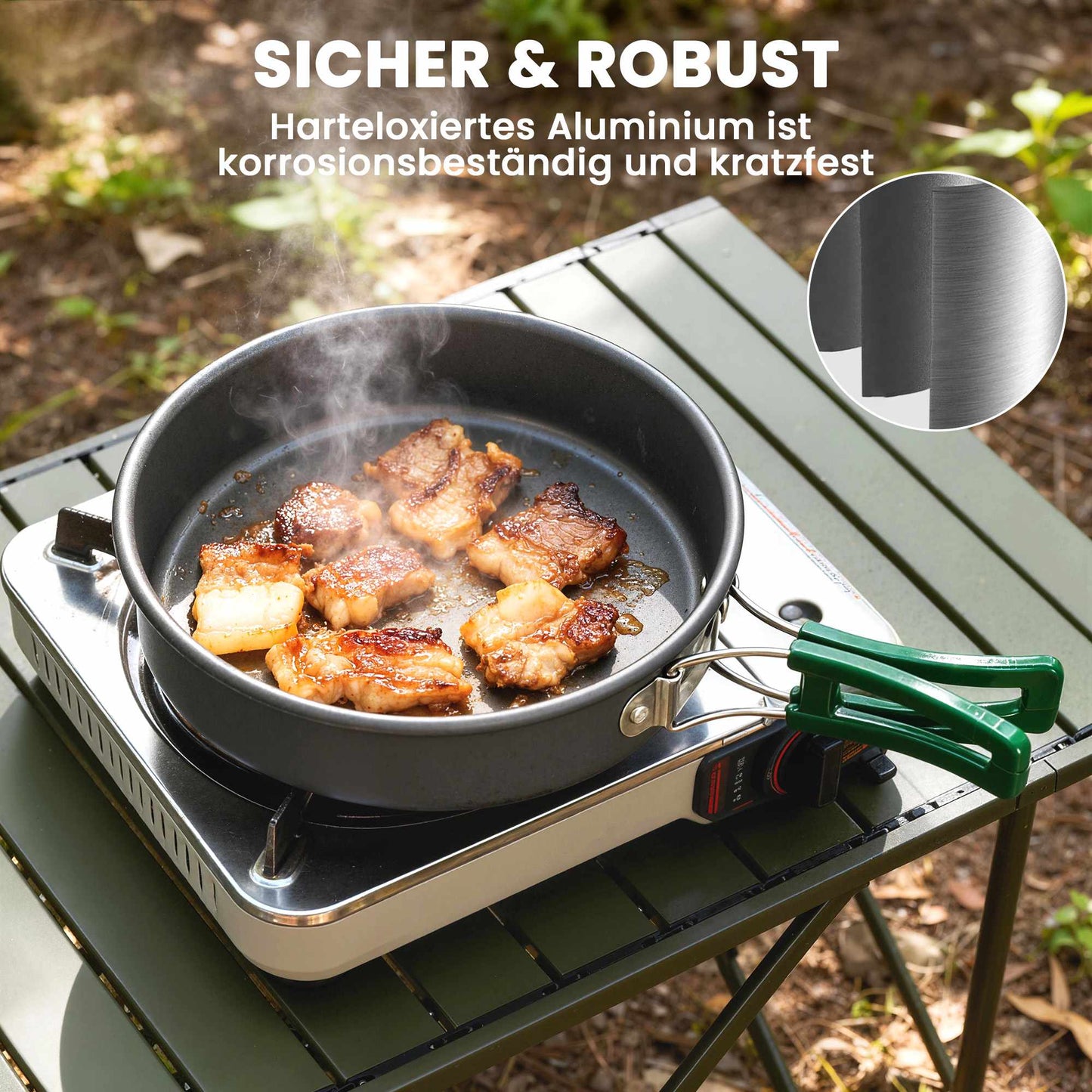 Camping Cookware Set, 5-Piece, Anti-Scald Handles, Grey