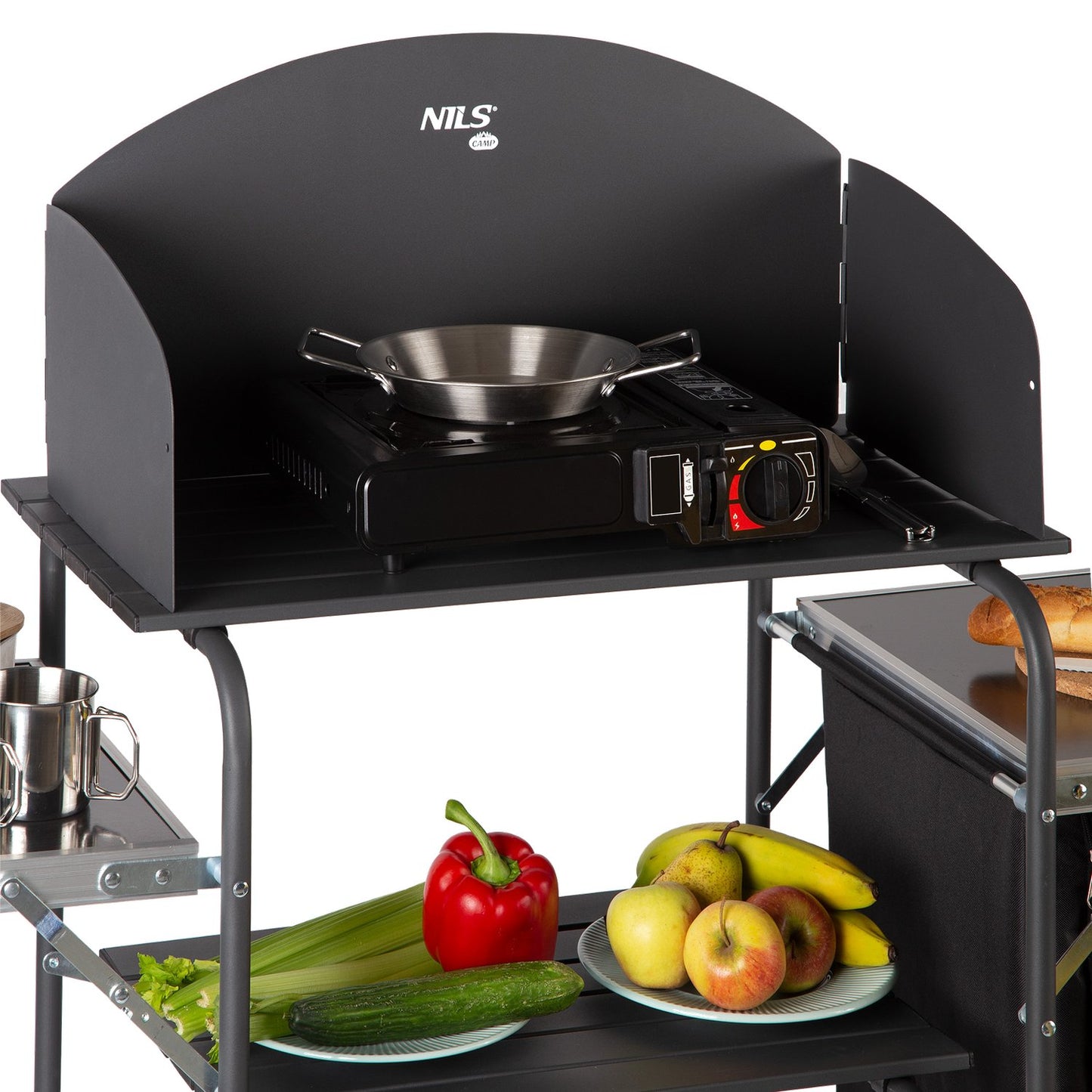 Camping Cupboard with Wind Shelter, Portable Storage