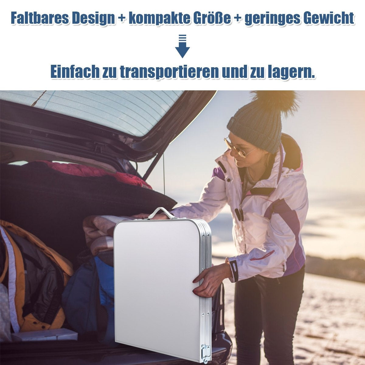 Camping Klapptisch Alu, 2 Höhen, Großer Stauraum