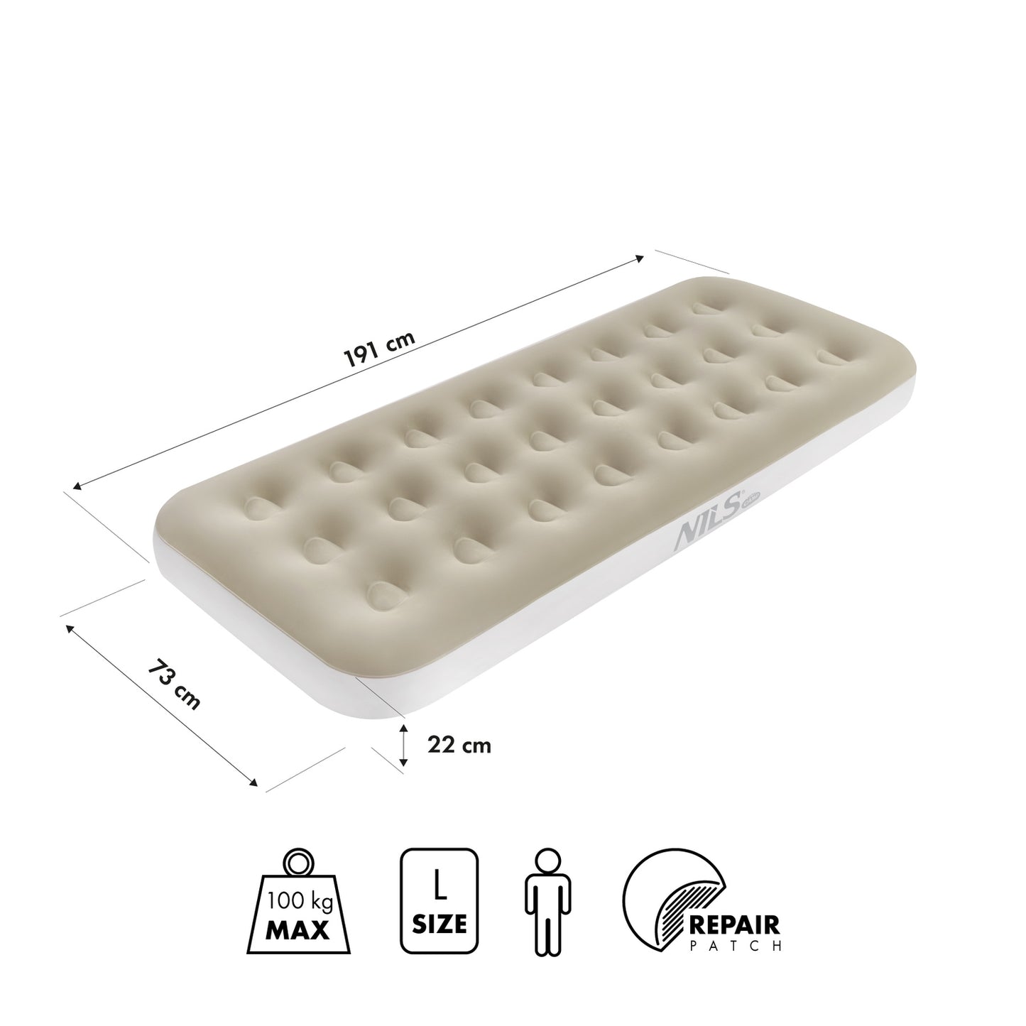 Camping Mattress 191x73x22 cm, Beige