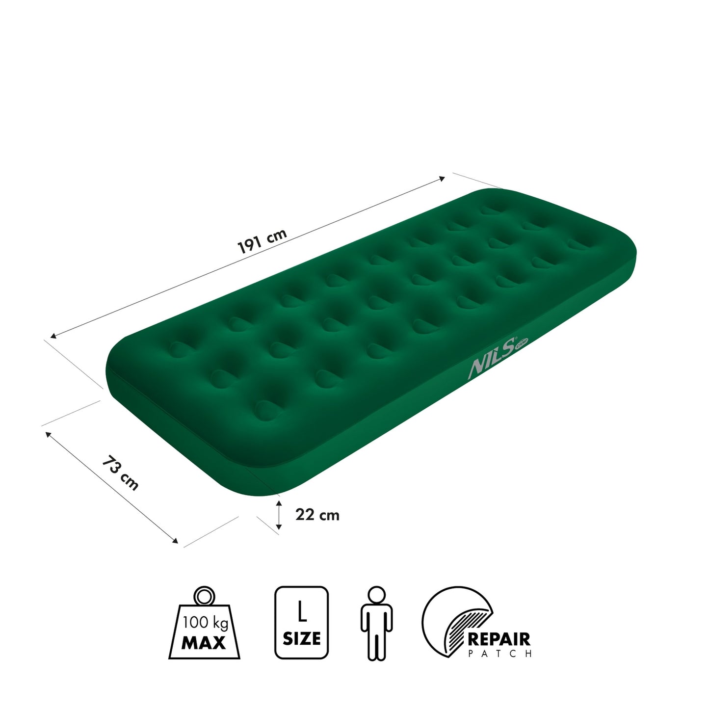 Camping Mattress 191x73x22 cm, Green