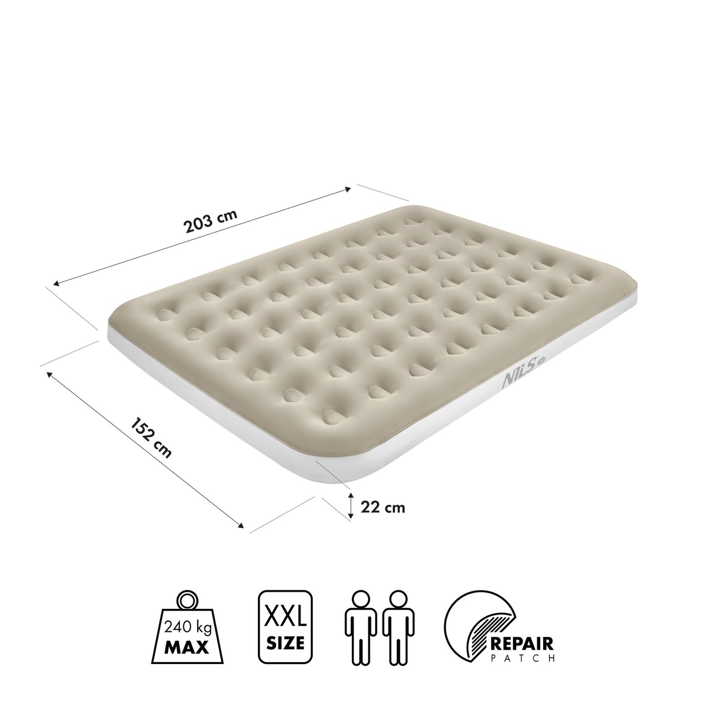 Camping Mattress, 203x152x22 cm, Beige