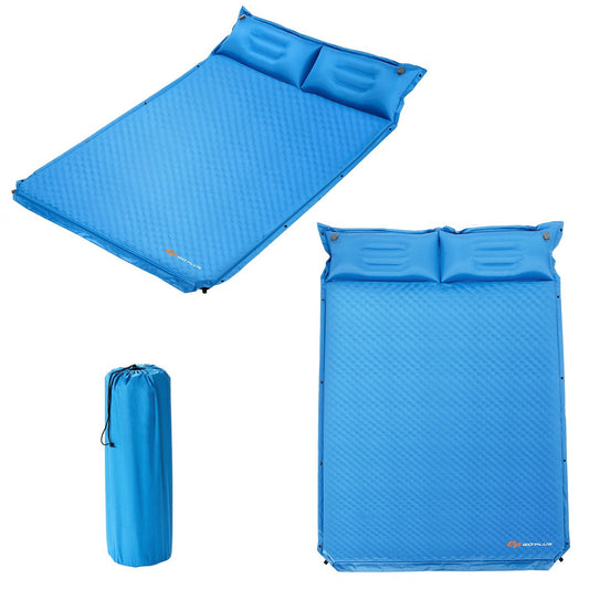 Camping Mat with Pillow 2 Person Self-Inflating Camping Mat Camping Sleeping Mat 187x131x4cm Blue