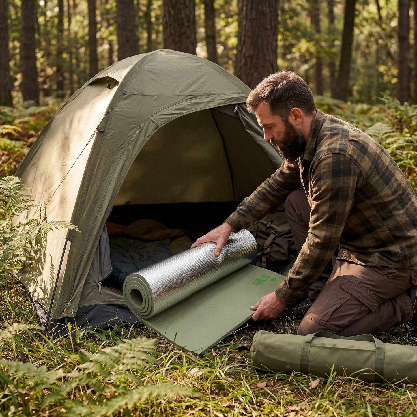 Camping Sleeping Mat, EVA Foam, Aluminum, 190x60x1.2 cm, Green