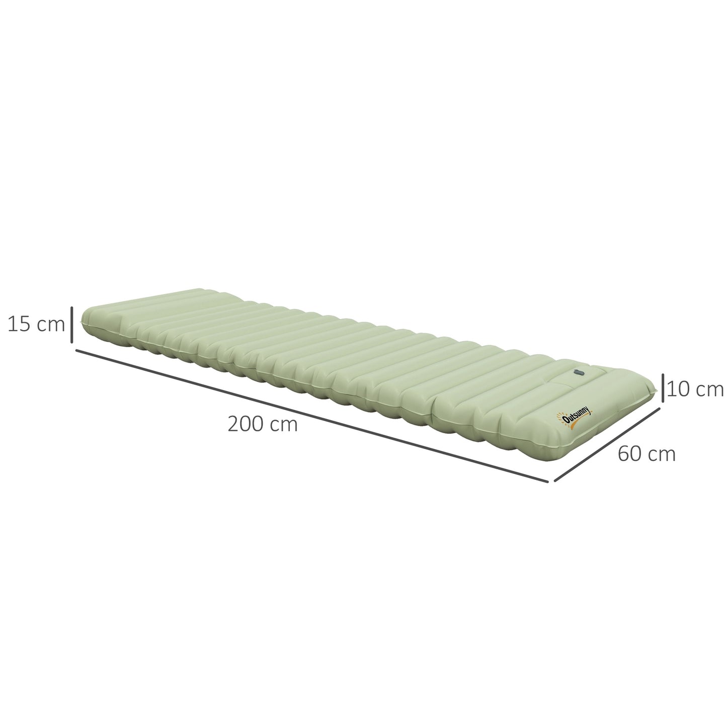 Water-repellent camping air mattress with foot pump, green