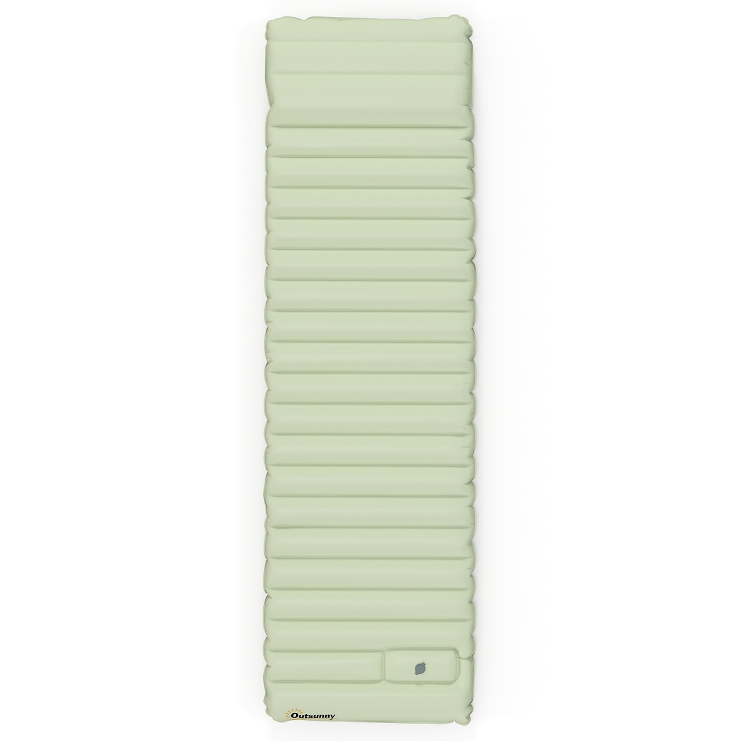 Water-repellent camping air mattress with foot pump, green
