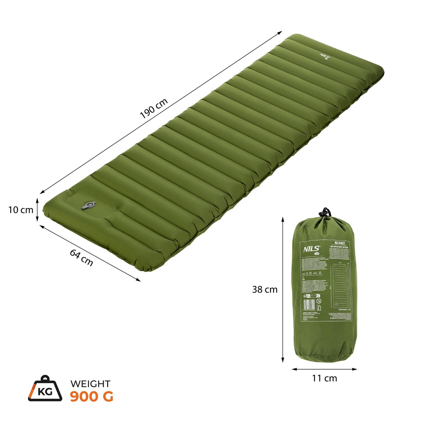 Camping Sleeping Mat With Built-In Pump, 10 cm Thick