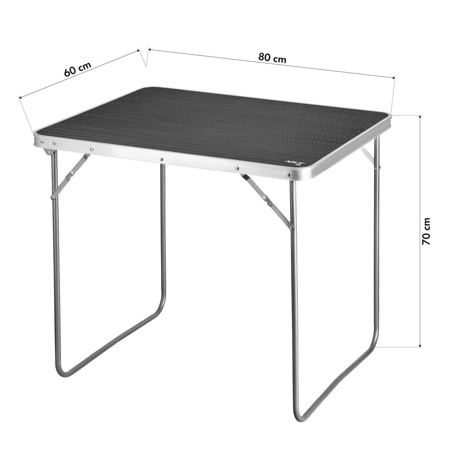 Camping Table 80x60x70 cm, Dark Grey, Portable