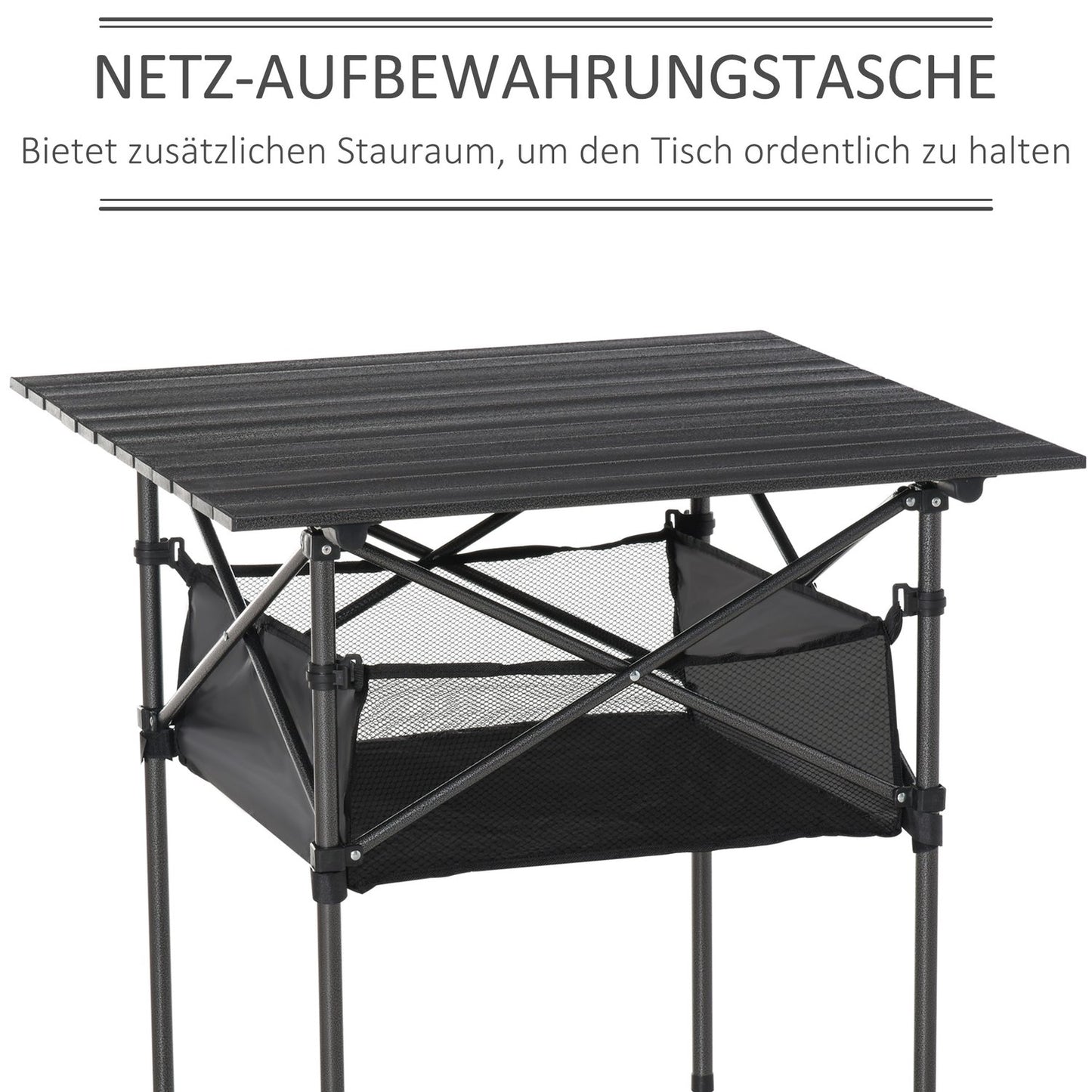 Lightweight black aluminum folding camping table 70x70x69cm