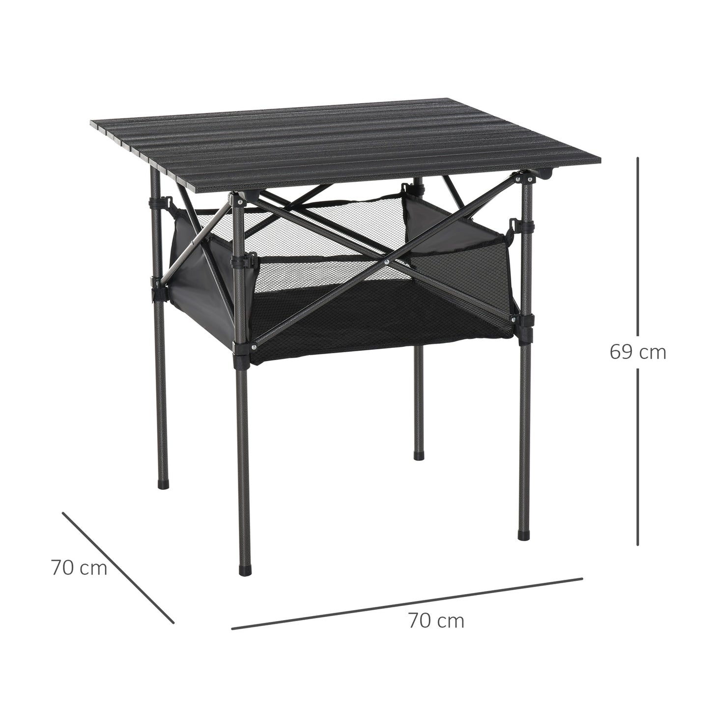 Lightweight black aluminum folding camping table 70x70x69cm