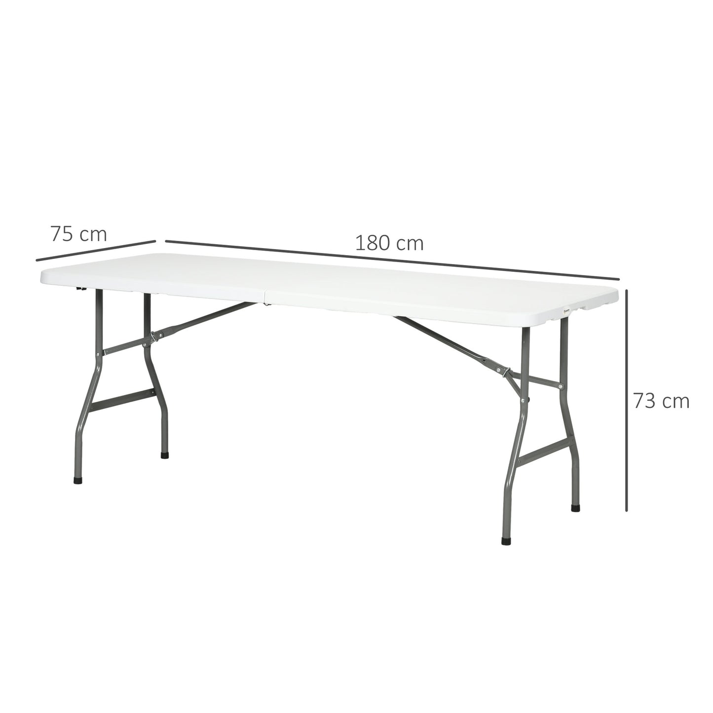Folding Camping table for 6, HDPE, 180x75x73 cm White