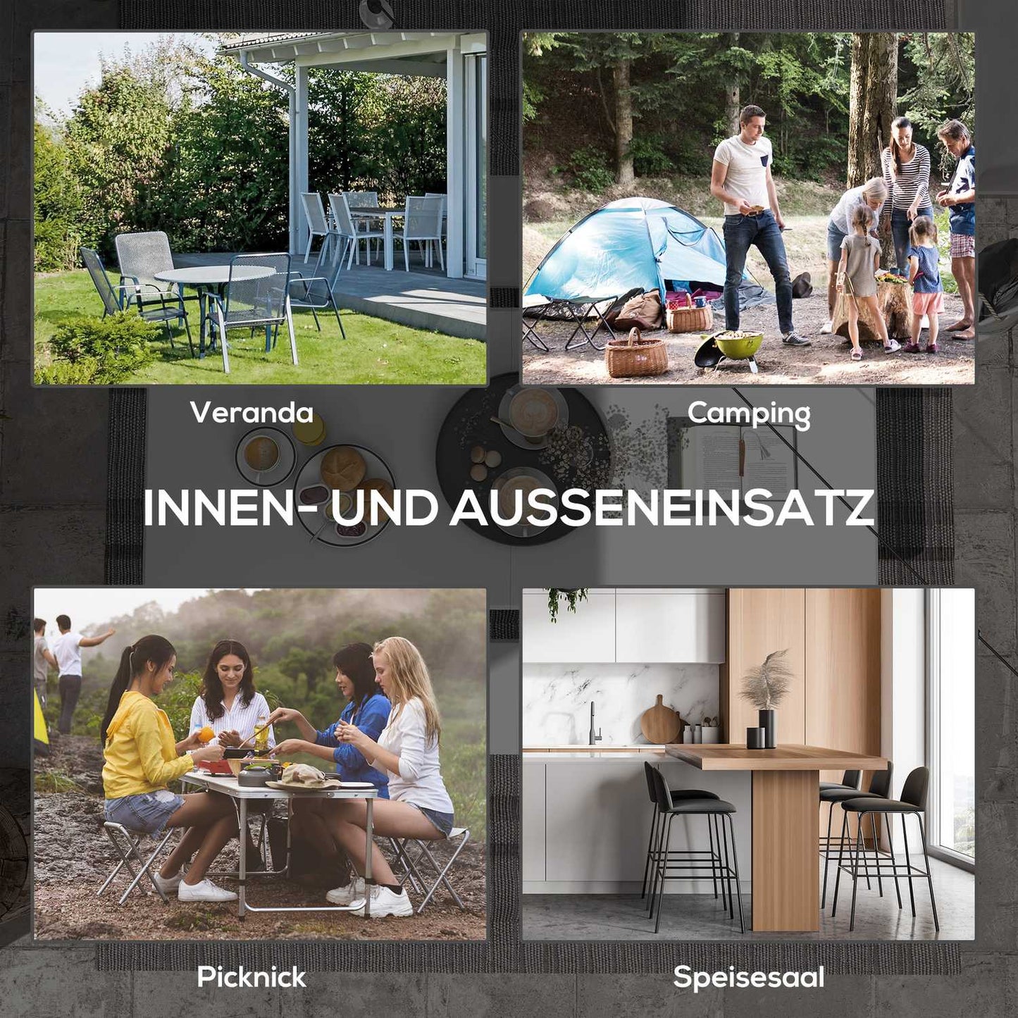 Folding Camping table for 6, HDPE, 180x75x73 cm White