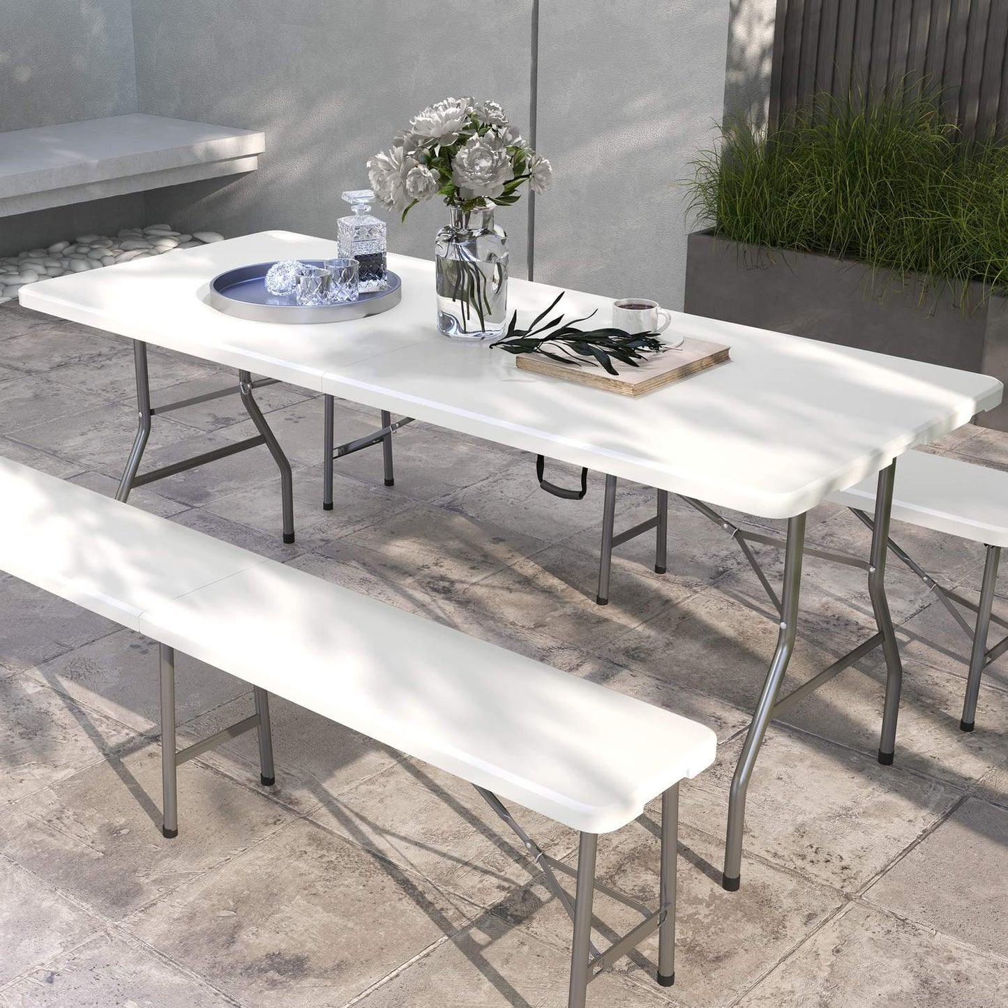 Folding Camping table for 6, HDPE, 180x75x73 cm White