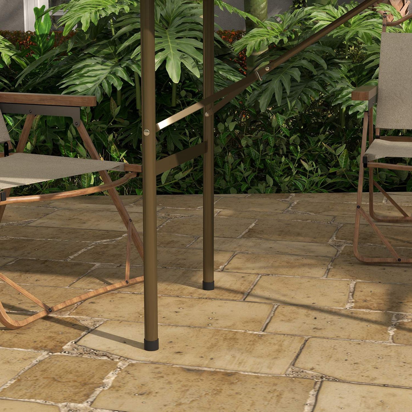 Folding camping table for 4 – Rattan look, brown HDPE