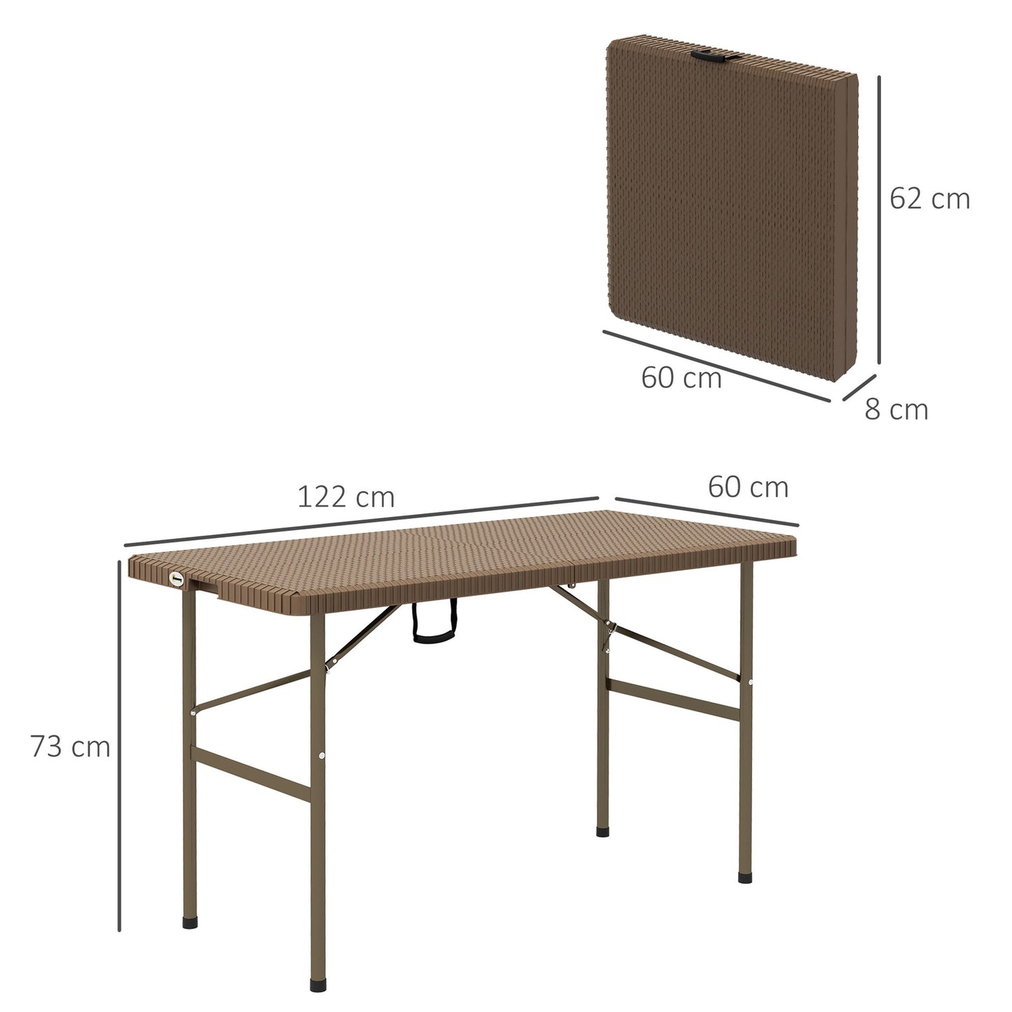 Folding camping table for 4 – Rattan look, brown HDPE