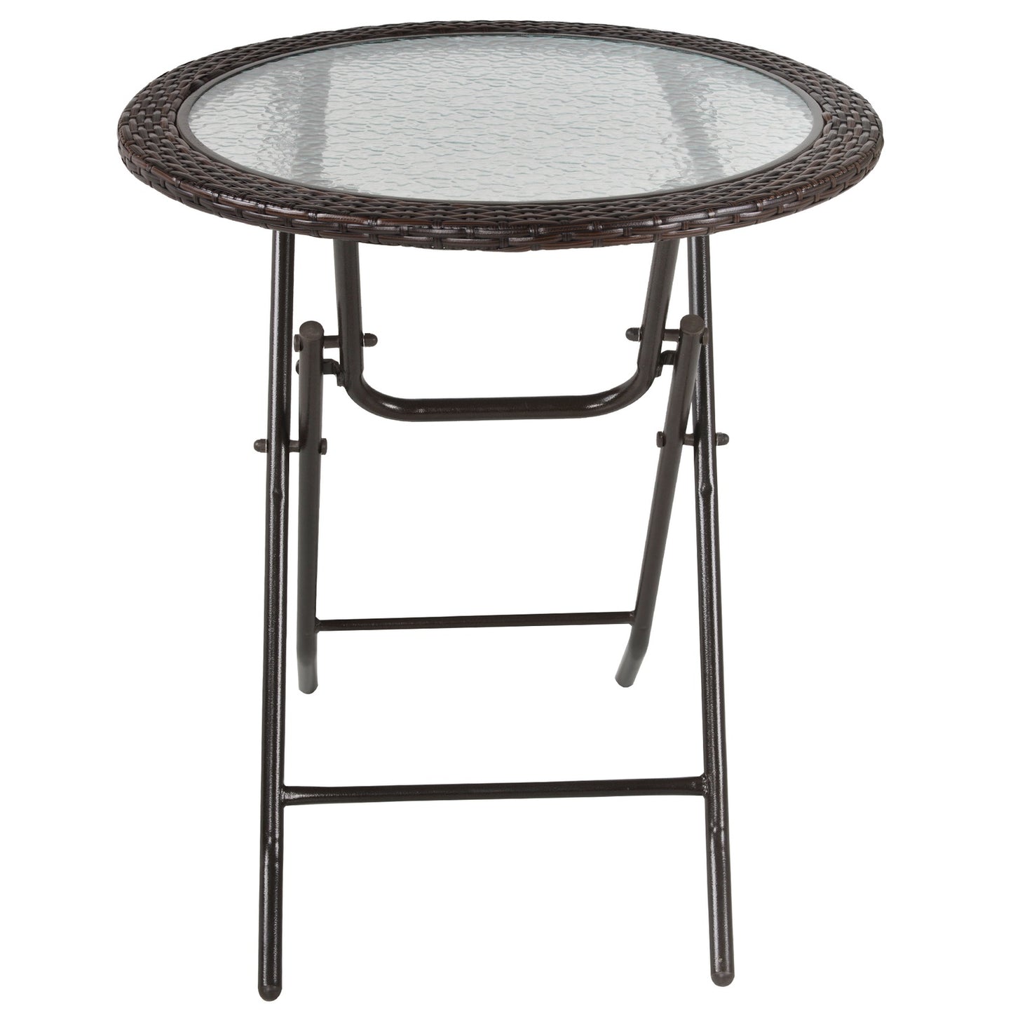 Round folding camping table - brown rattan, steel, Ø68 Cm