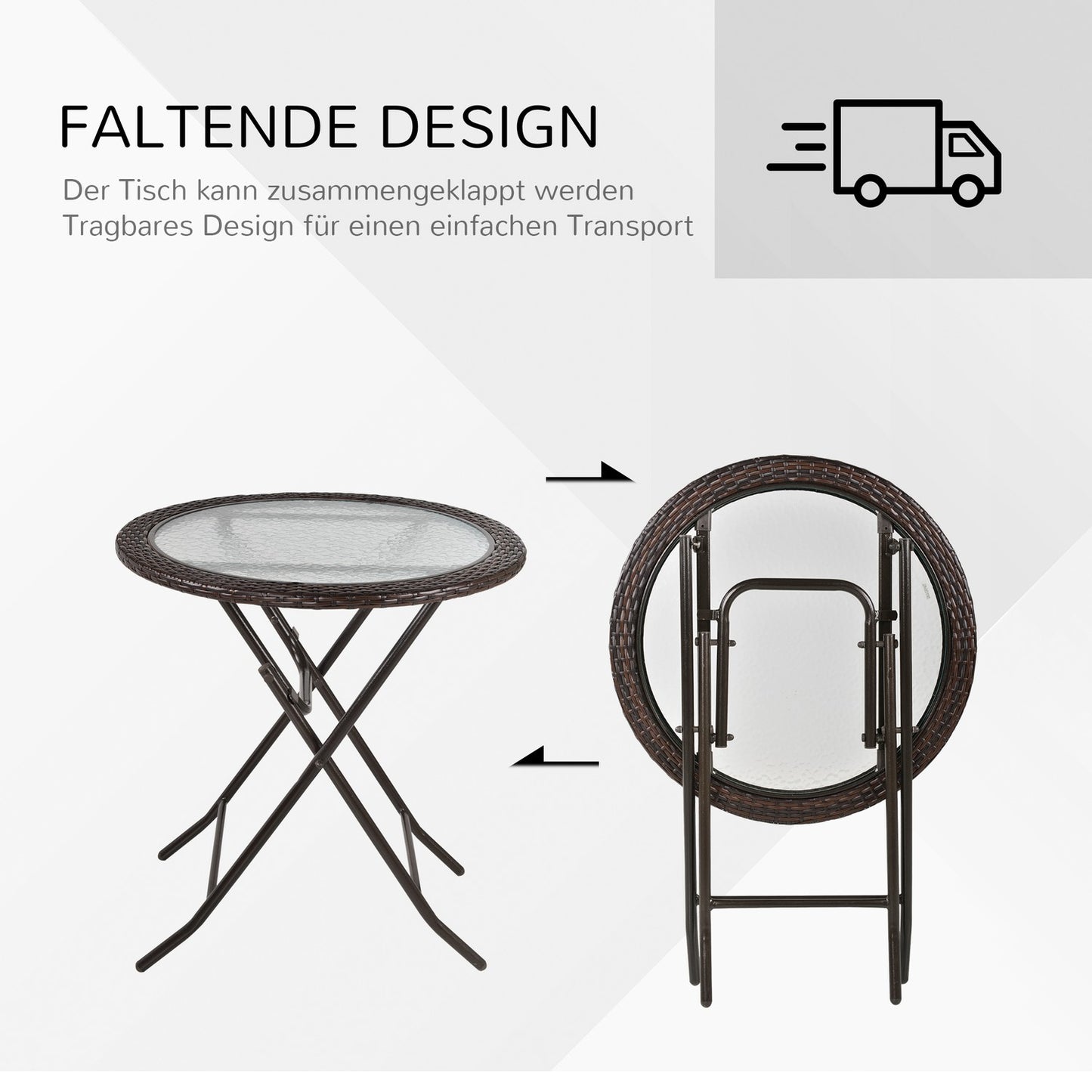 Round folding camping table - brown rattan, steel, Ø68 Cm
