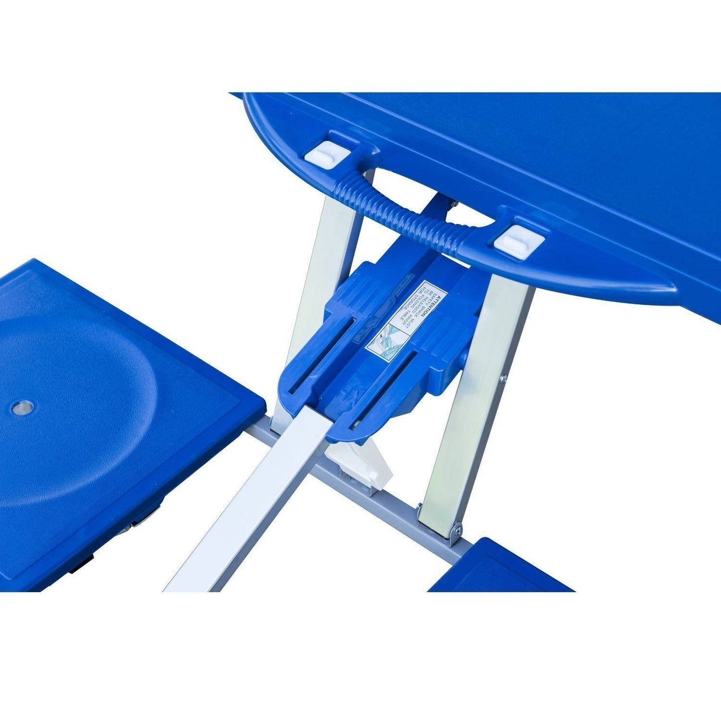 Folding aluminum camping table set with 4 seats, blue