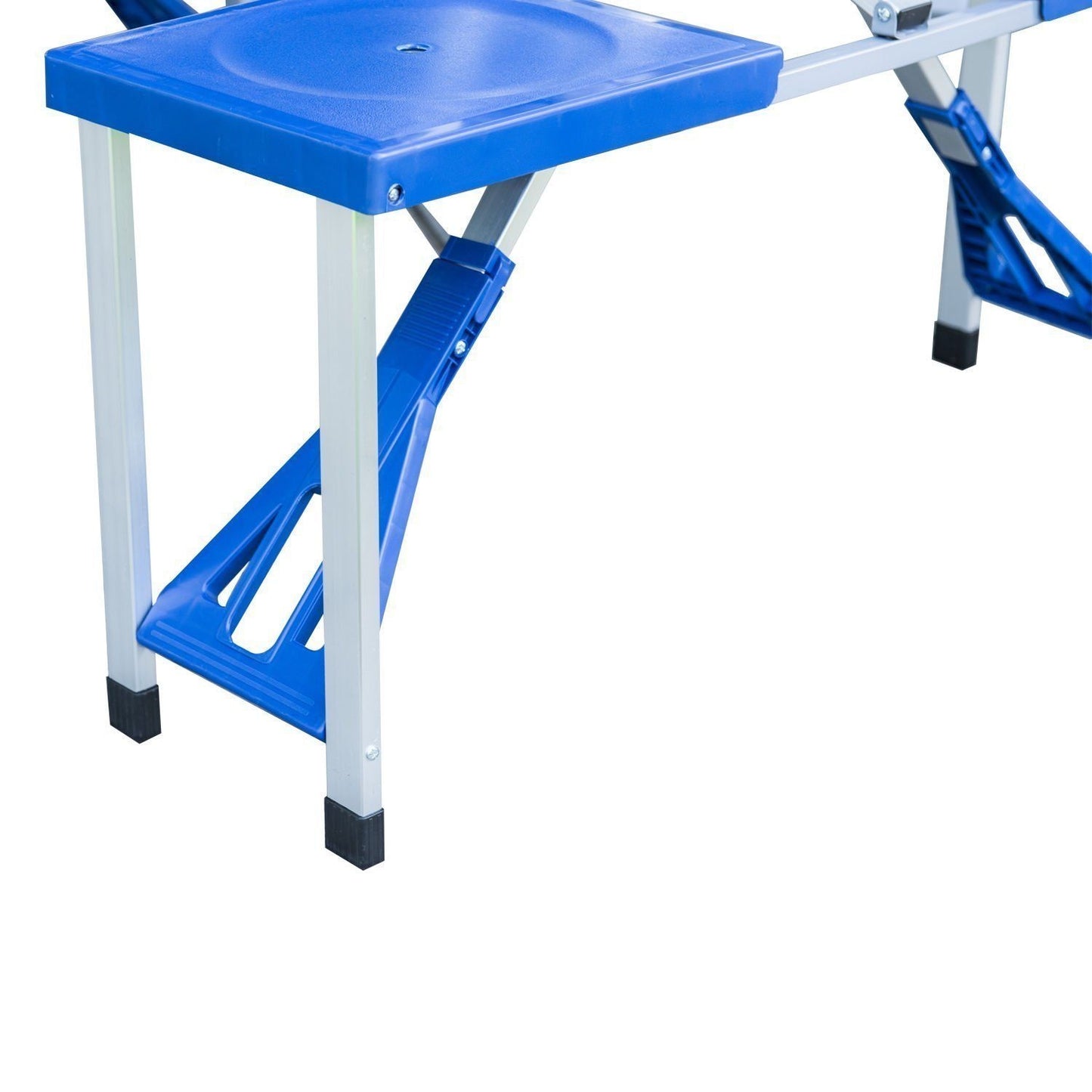 Folding aluminum camping table set with 4 seats, blue