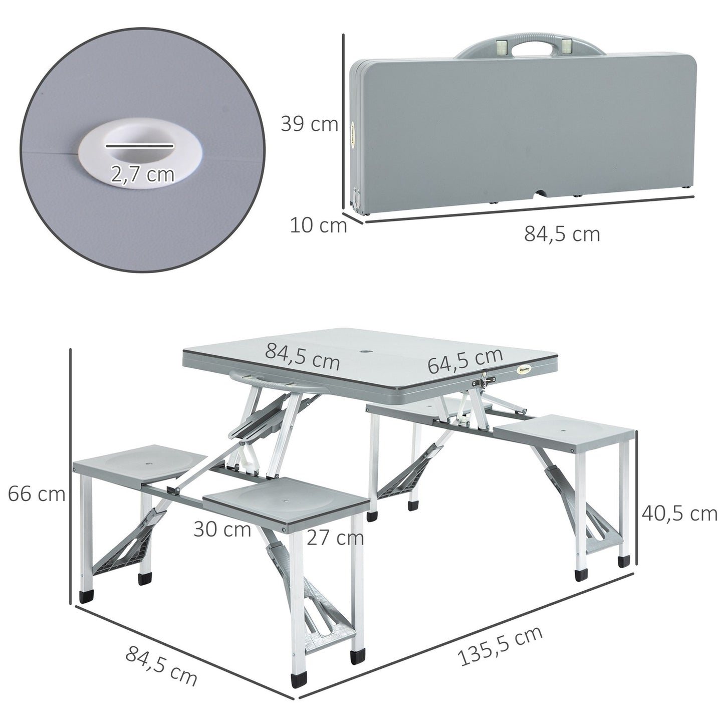 Folding camping picnic table with 4 aluminum chairs
