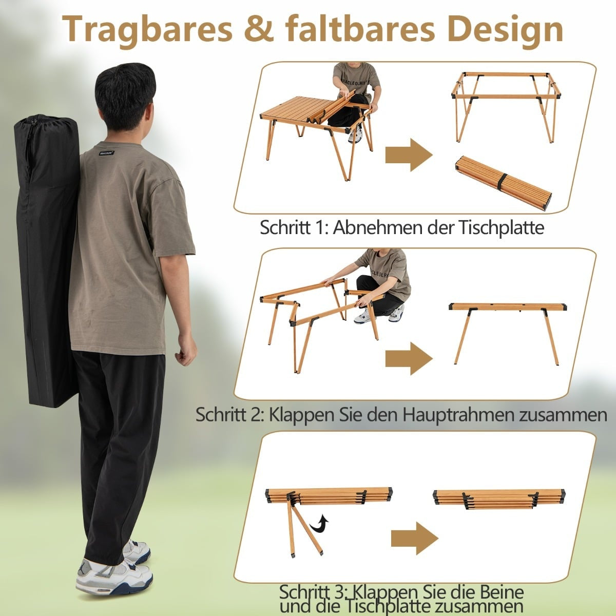Camping Table, Waterproof Top, Portable, 80kg Capacity