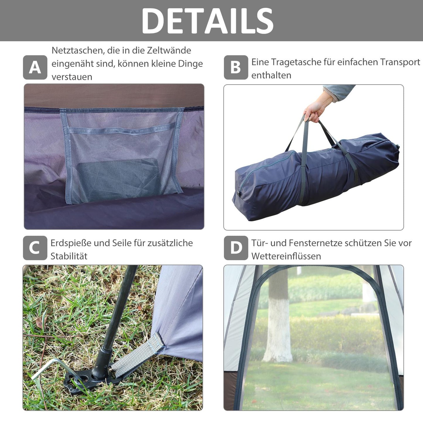 Camping tent for 3-4 people - Easy installation, waterproof