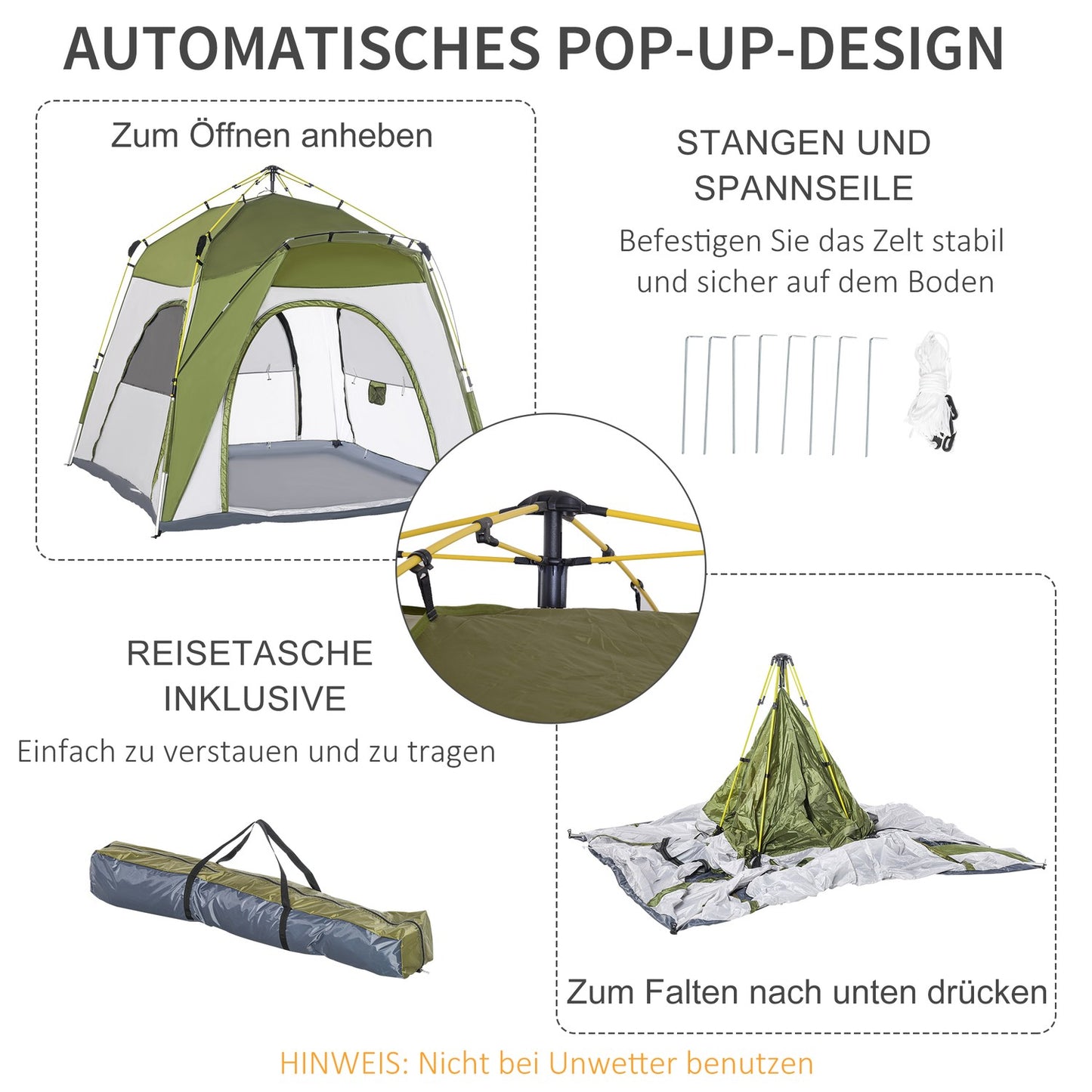 4-person camping tent, easy installation, weatherproof, green-grey
