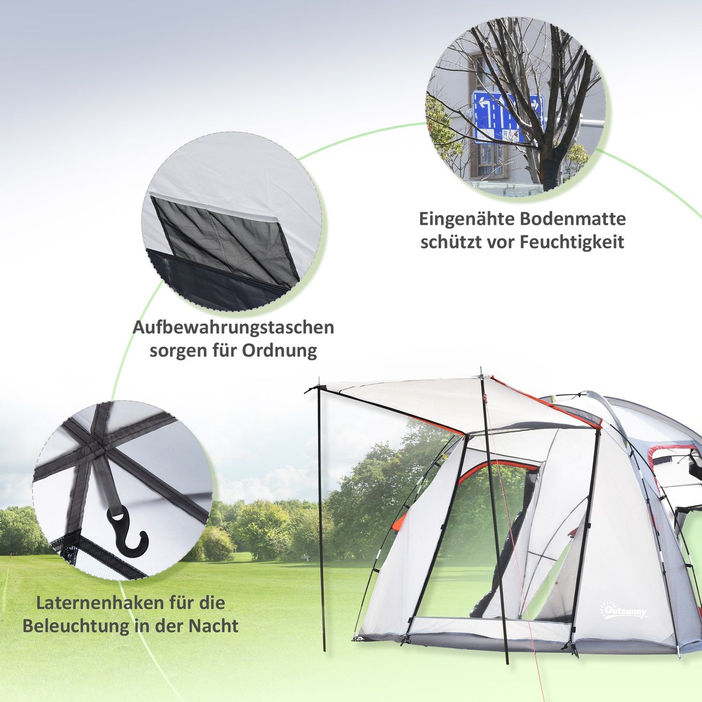 Tunnel camping tent for 5 people - waterproof, mesh window
