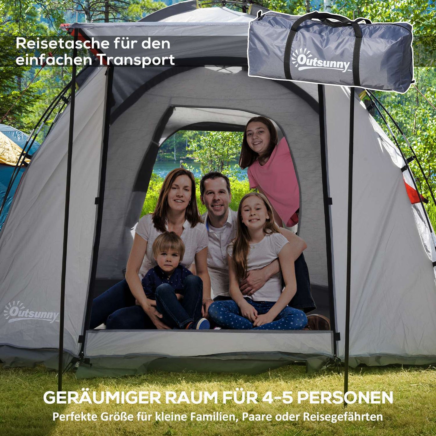 Tunnel camping tent for 5 people - waterproof, mesh window