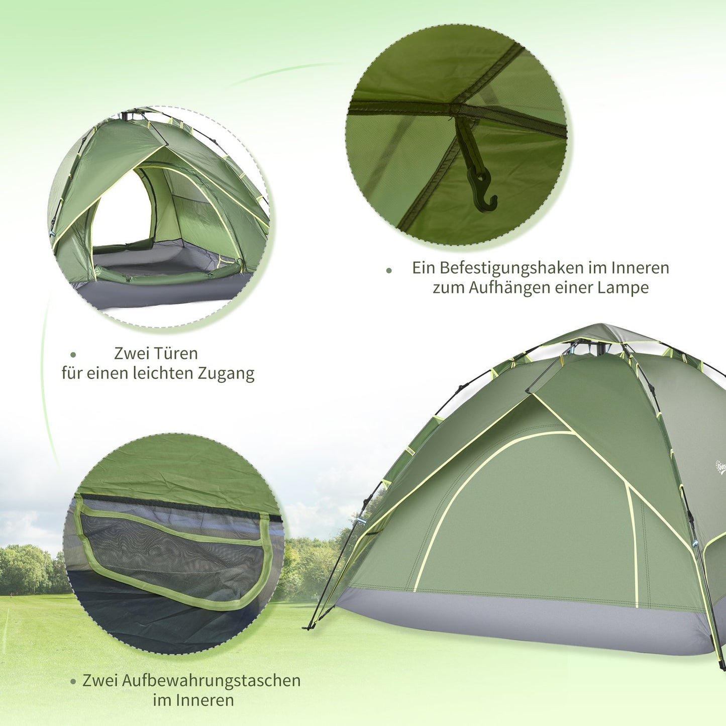 Waterproof 4-season camping tent for 2 adults + children