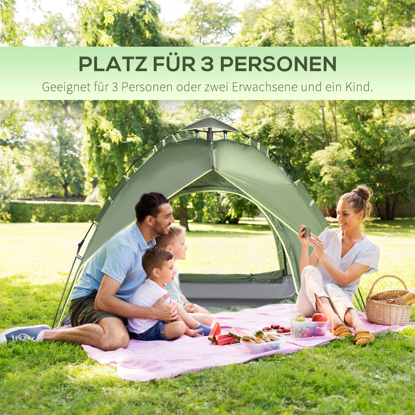 Waterproof 4-season camping tent for 2 adults + children