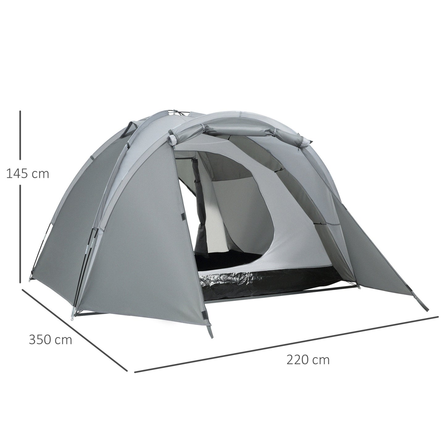 Camping tent for 2-3 people, door & mesh window, grey