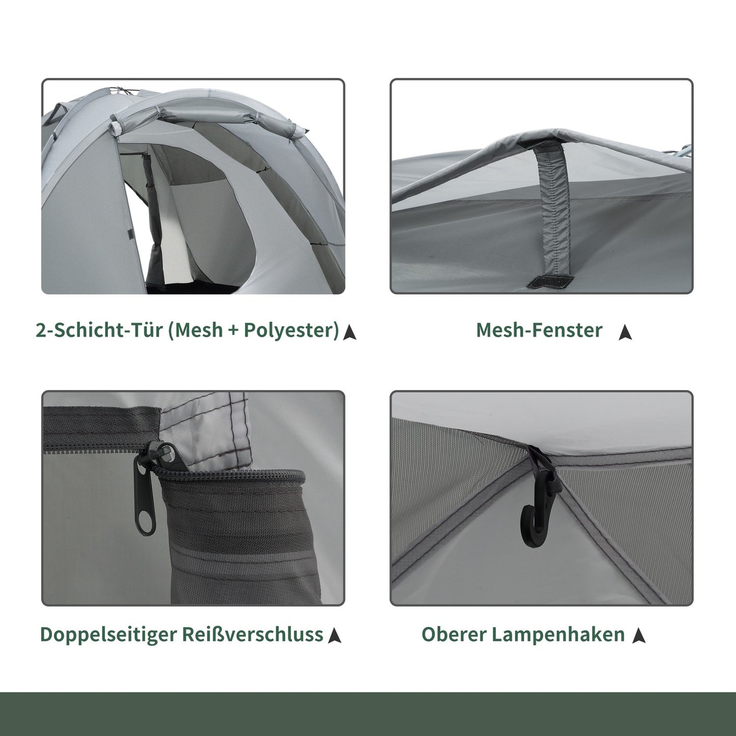 Camping tent for 2-3 people, door & mesh window, grey