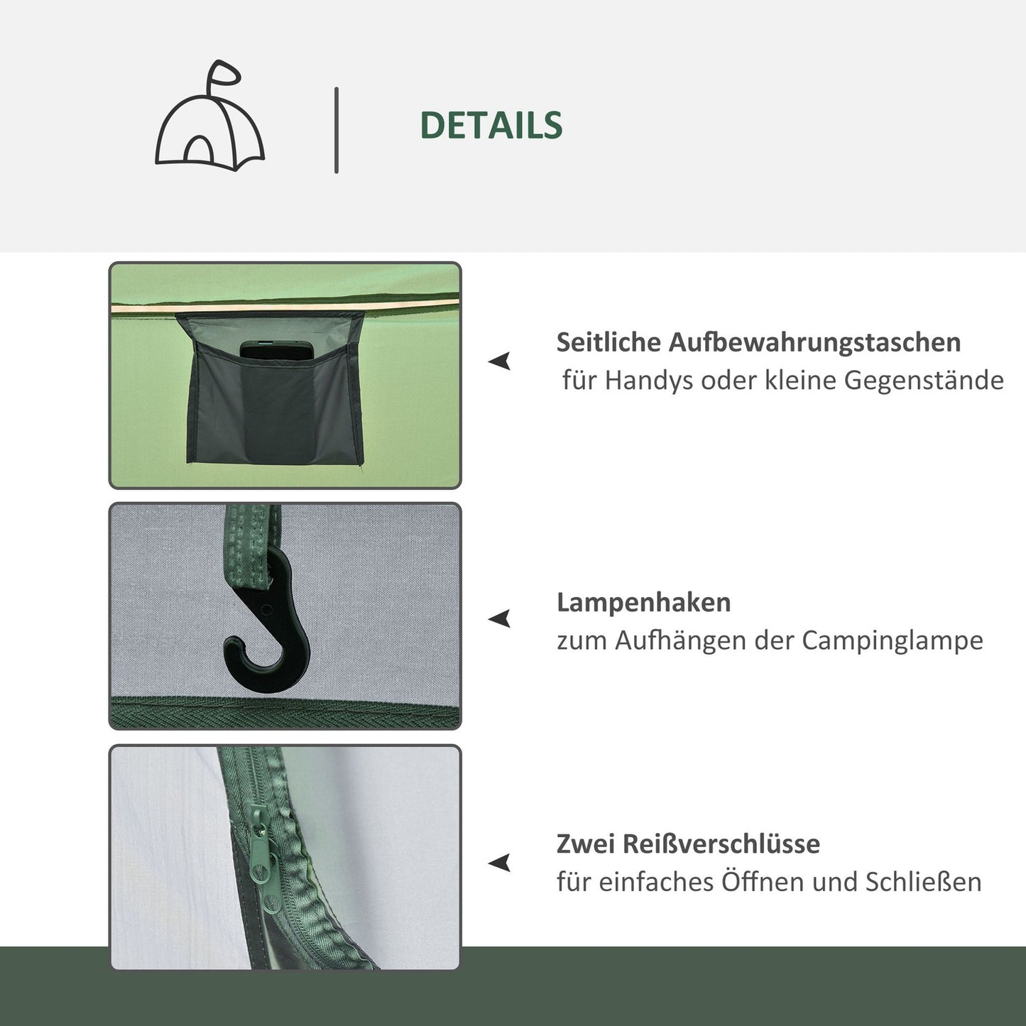 Camping tent for 4-5 people, dark green/grey, waterproof