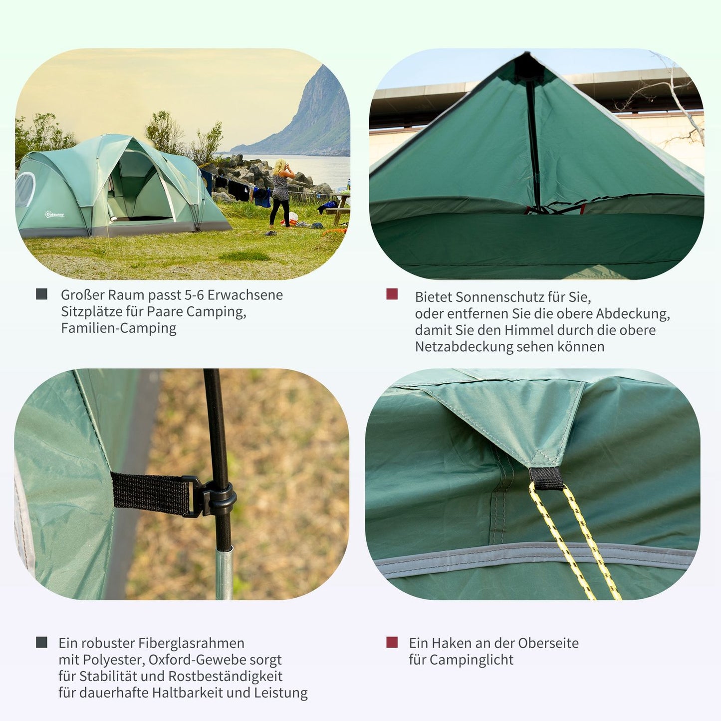 Tunnel camping tent for 5-6 people, durable polyester