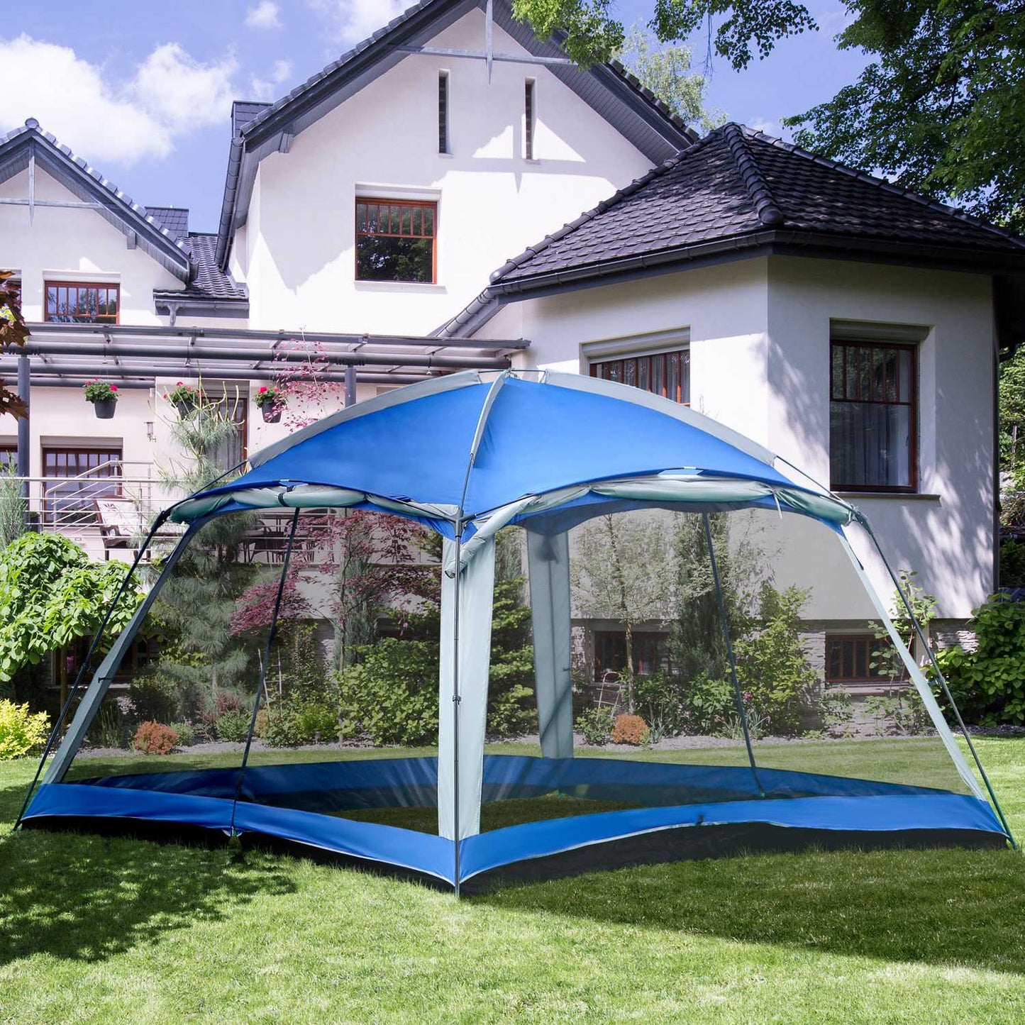 8-person family camping tent with window, blue, waterproof
