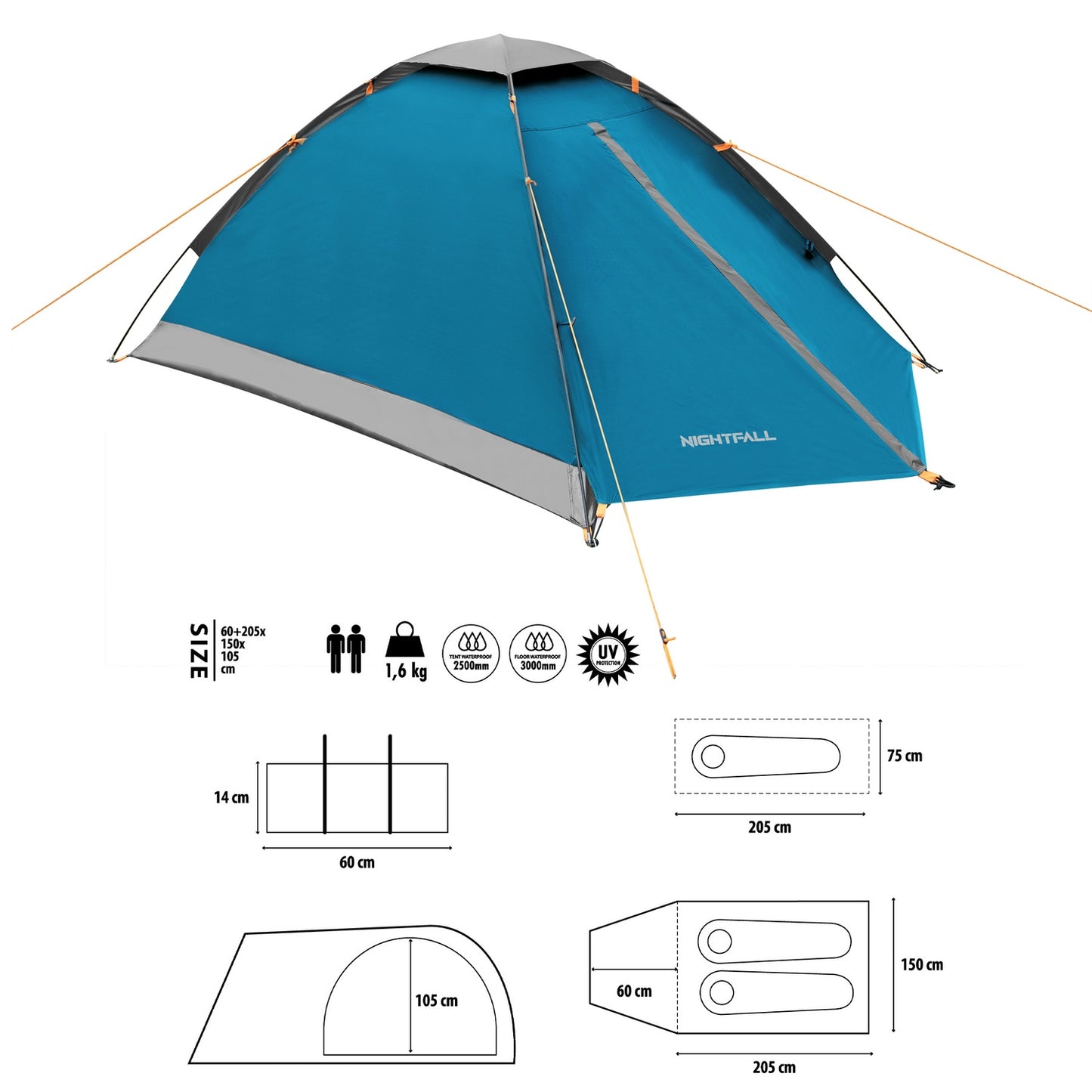 Camping Tent, Gray/Light Gray, 2-Person