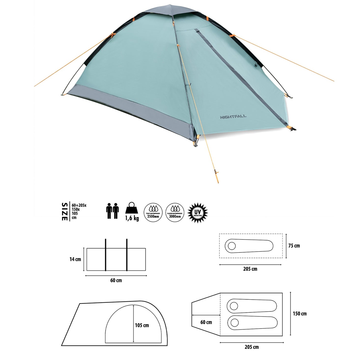Camping Tent, Green, Nightfall, 2-Person