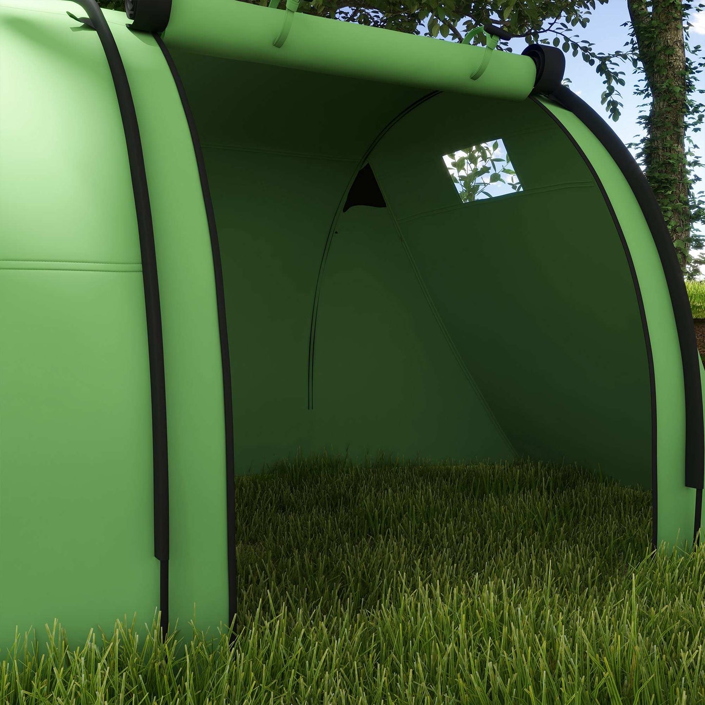 Camping Tent for 4, Waterproof, 2-Room, Dark Green