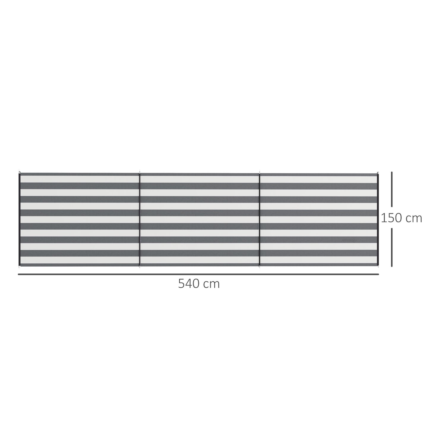 Camping Windbreak with Steel Poles, 540 x 150 cm, Gray/White