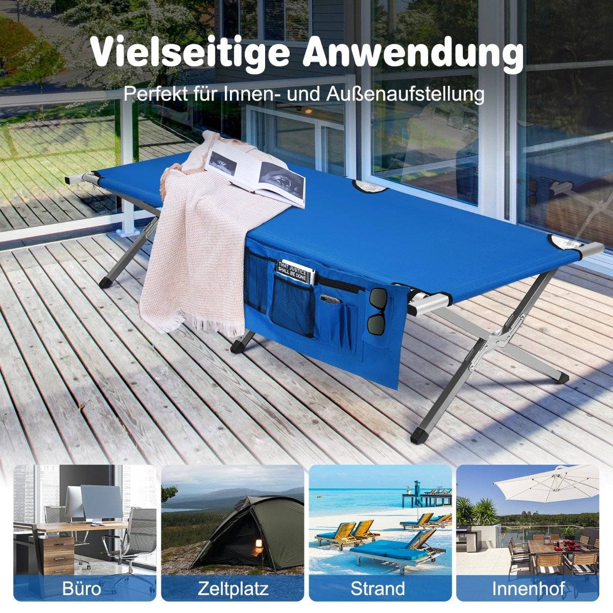 Camping bed camp bed folding bed lounger bed camping lounger loadable up to 204 kg 190 x 73 x 42cm blue