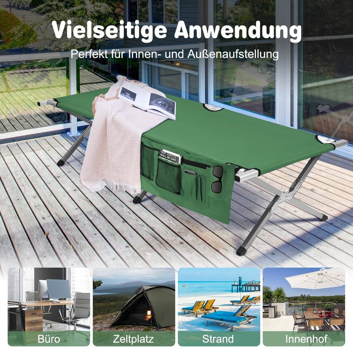 Camping bed camp bed folding camping bed single bed folding bed with side pocket 190 x 73 x 42cm green